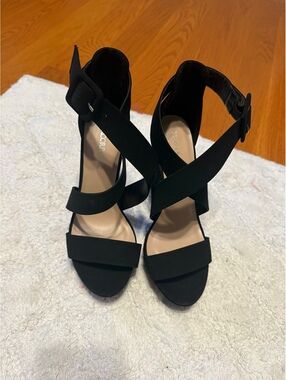 Marco Republic Black Strappy High Heel Sandals with Buckle Detail